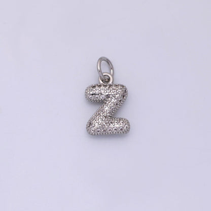 White Gold Filled Micro Paved CZ Chubby Balloon Initial Letter Pendant | A157 - A169