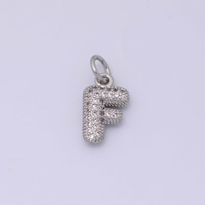 White Gold Filled Micro Paved CZ Chubby Balloon Initial Letter Pendant | A157 - A169