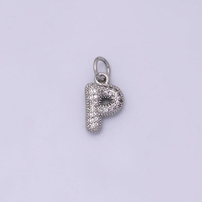 White Gold Filled Micro Paved CZ Chubby Balloon Initial Letter Pendant | A157 - A169