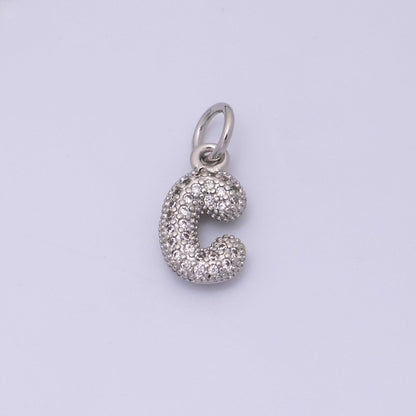 White Gold Filled Micro Paved CZ Chubby Balloon Initial Letter Pendant | A157 - A169