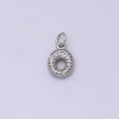 White Gold Filled Micro Paved CZ Chubby Balloon Initial Letter Pendant | A157 - A169