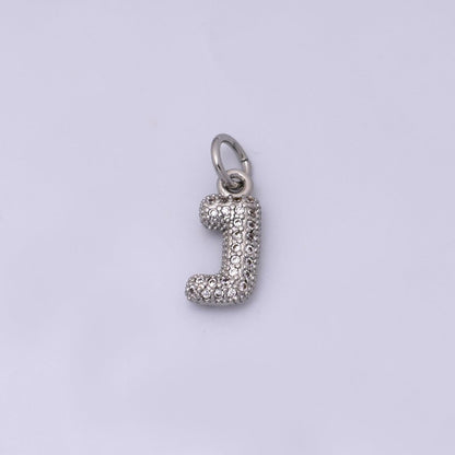 White Gold Filled Micro Paved CZ Chubby Balloon Initial Letter Pendant | A157 - A169