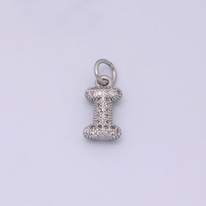 White Gold Filled Micro Paved CZ Chubby Balloon Initial Letter Pendant | A157 - A169