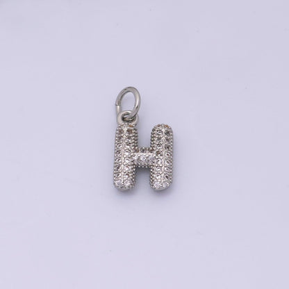 White Gold Filled Micro Paved CZ Chubby Balloon Initial Letter Pendant | A157 - A169
