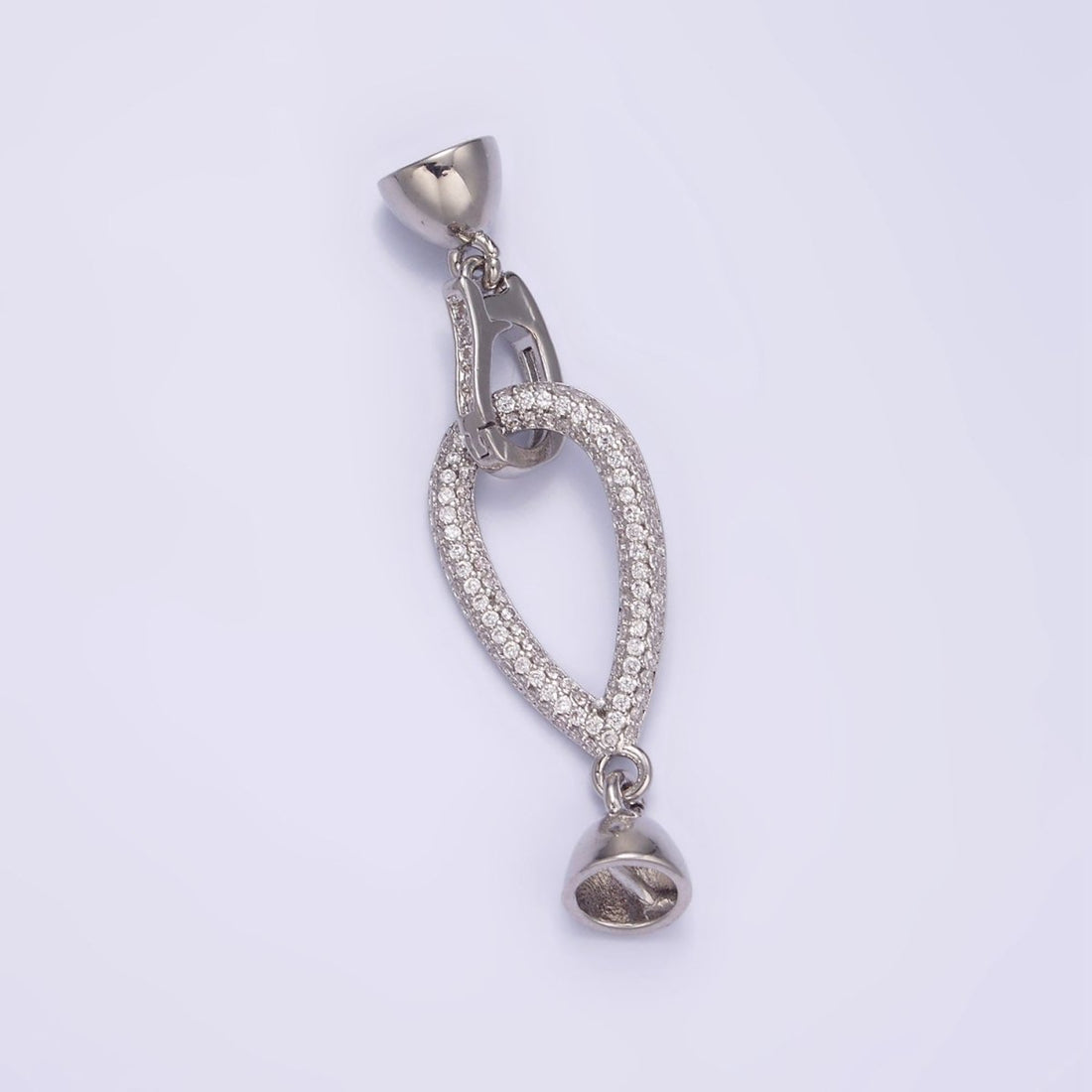 White Gold Filled Micro Paved CZ Teardrop Latch Cord Closure Findings | Z817