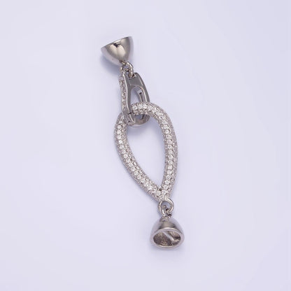White Gold Filled Micro Paved CZ Teardrop Latch Cord Closure Findings | Z817