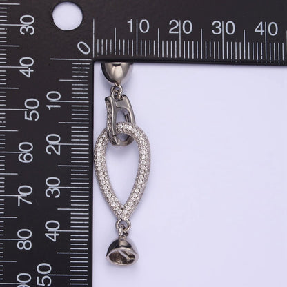White Gold Filled Micro Paved CZ Teardrop Latch Cord Closure Findings | Z817