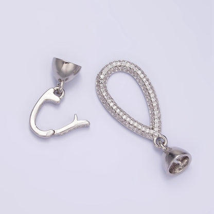 White Gold Filled Micro Paved CZ Teardrop Latch Cord Closure Findings | Z817