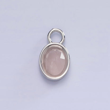 White Gold Filled Oval Multifaceted Natural Gemstone Personalized Add-On Silver Charm | AC1390 - AC1399