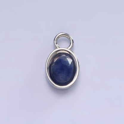 White Gold Filled Oval Multifaceted Natural Gemstone Personalized Add-On Silver Charm | AC1390 - AC1399