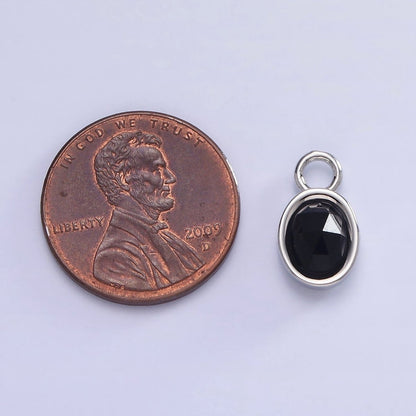 White Gold Filled Oval Multifaceted Natural Gemstone Personalized Add-On Silver Charm | AC1390 - AC1399