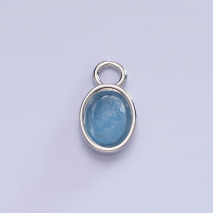 White Gold Filled Oval Multifaceted Natural Gemstone Personalized Add-On Silver Charm | AC1390 - AC1399