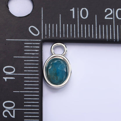 White Gold Filled Oval Multifaceted Natural Gemstone Personalized Add-On Silver Charm | AC1390 - AC1399