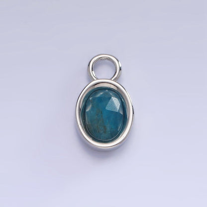 White Gold Filled Oval Multifaceted Natural Gemstone Personalized Add-On Silver Charm | AC1390 - AC1399