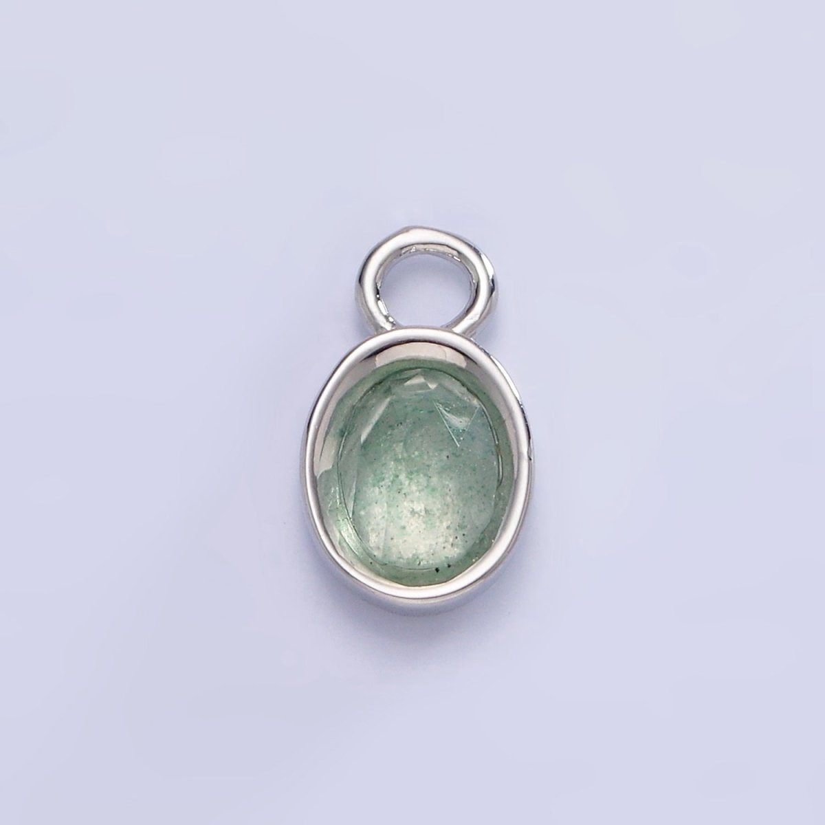White Gold Filled Oval Multifaceted Natural Gemstone Personalized Add-On Silver Charm | AC1390 - AC1399