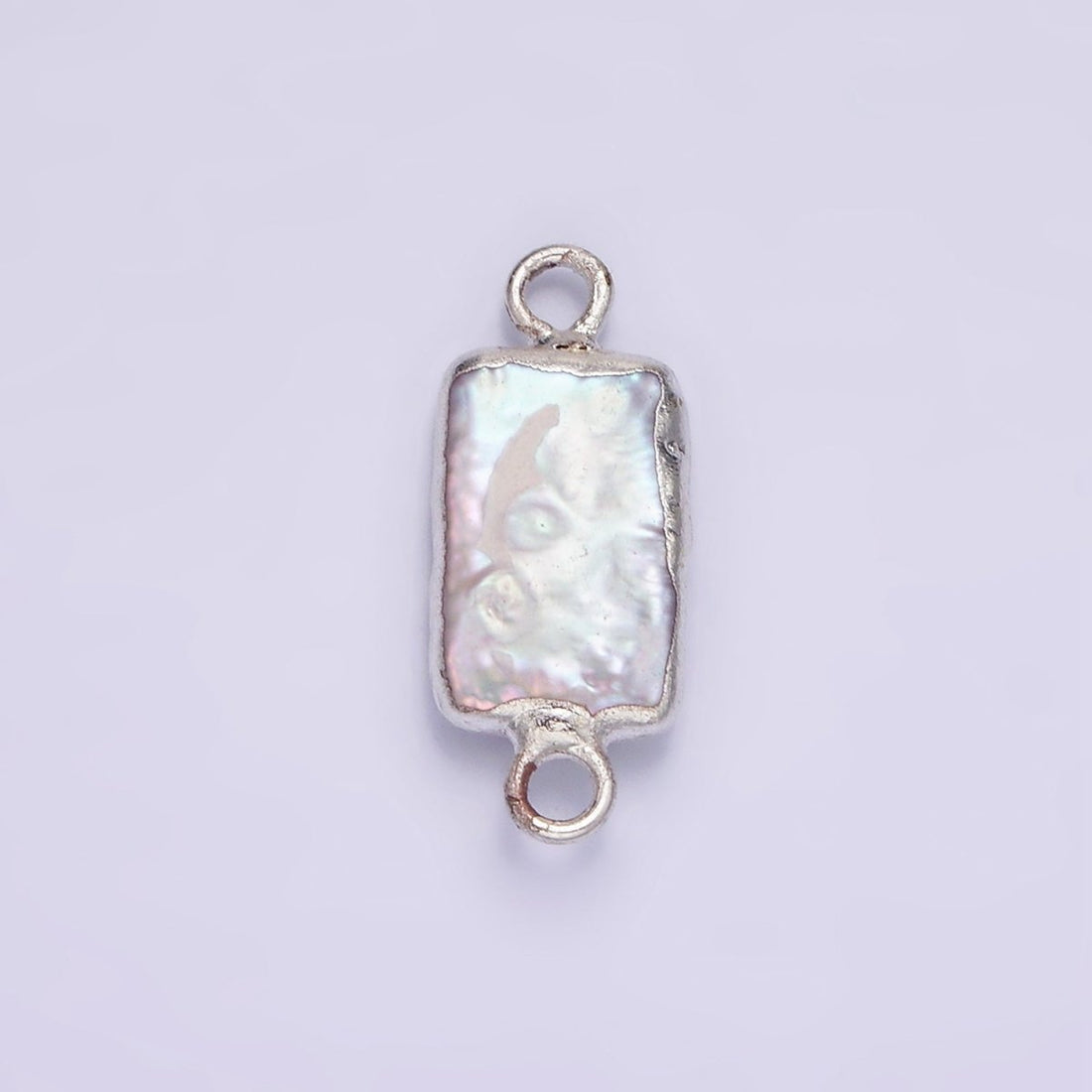 White Gold Filled Rectangular Biwa Freshwater Pearl Dipped Connector | P1621