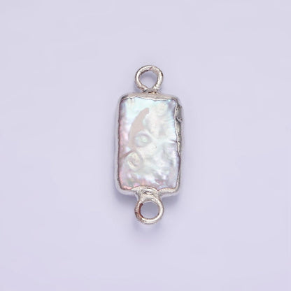 White Gold Filled Rectangular Biwa Freshwater Pearl Dipped Connector | P1621