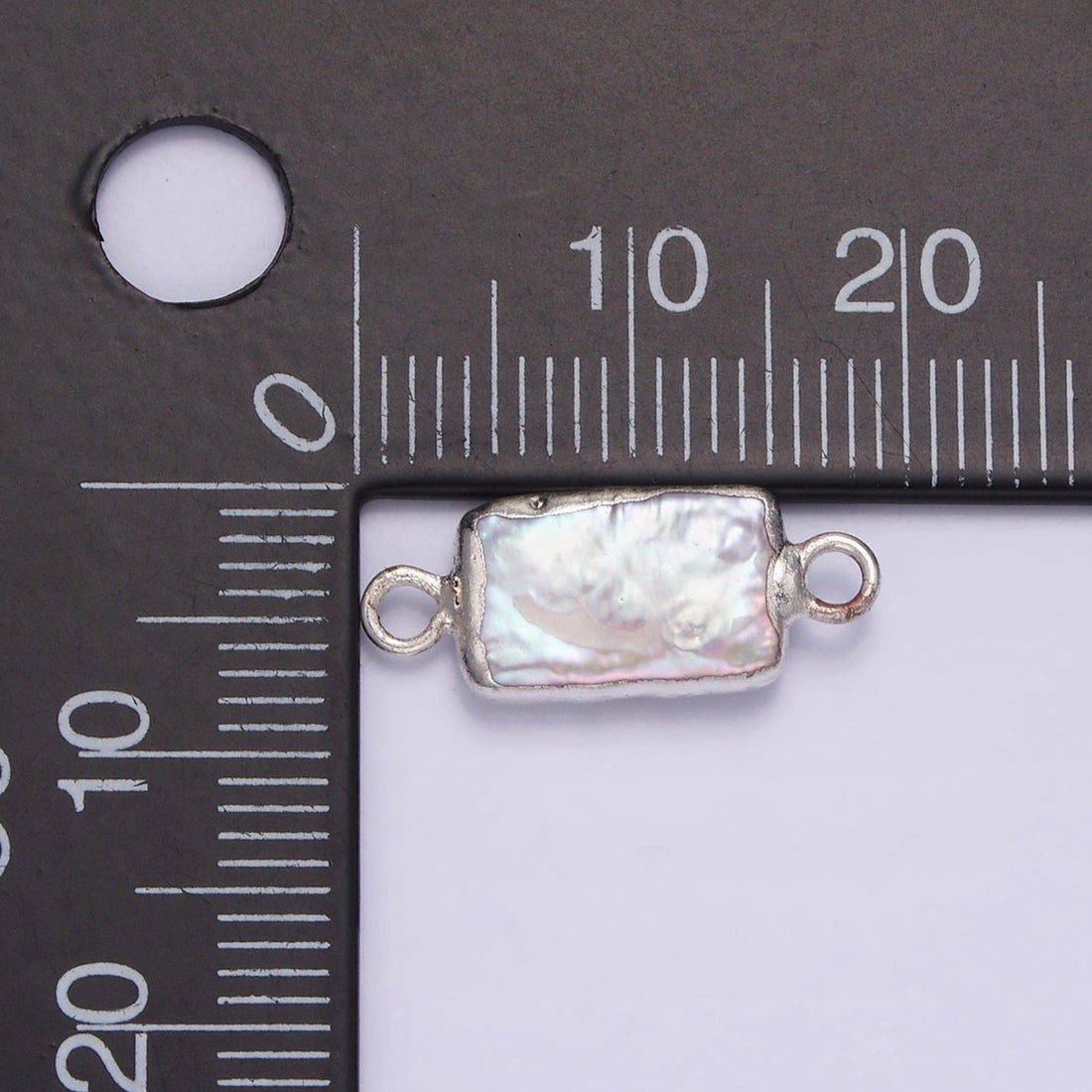 White Gold Filled Rectangular Biwa Freshwater Pearl Dipped Connector | P1621