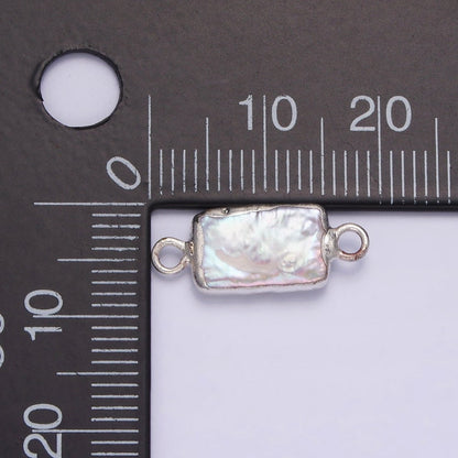 White Gold Filled Rectangular Biwa Freshwater Pearl Dipped Connector | P1621