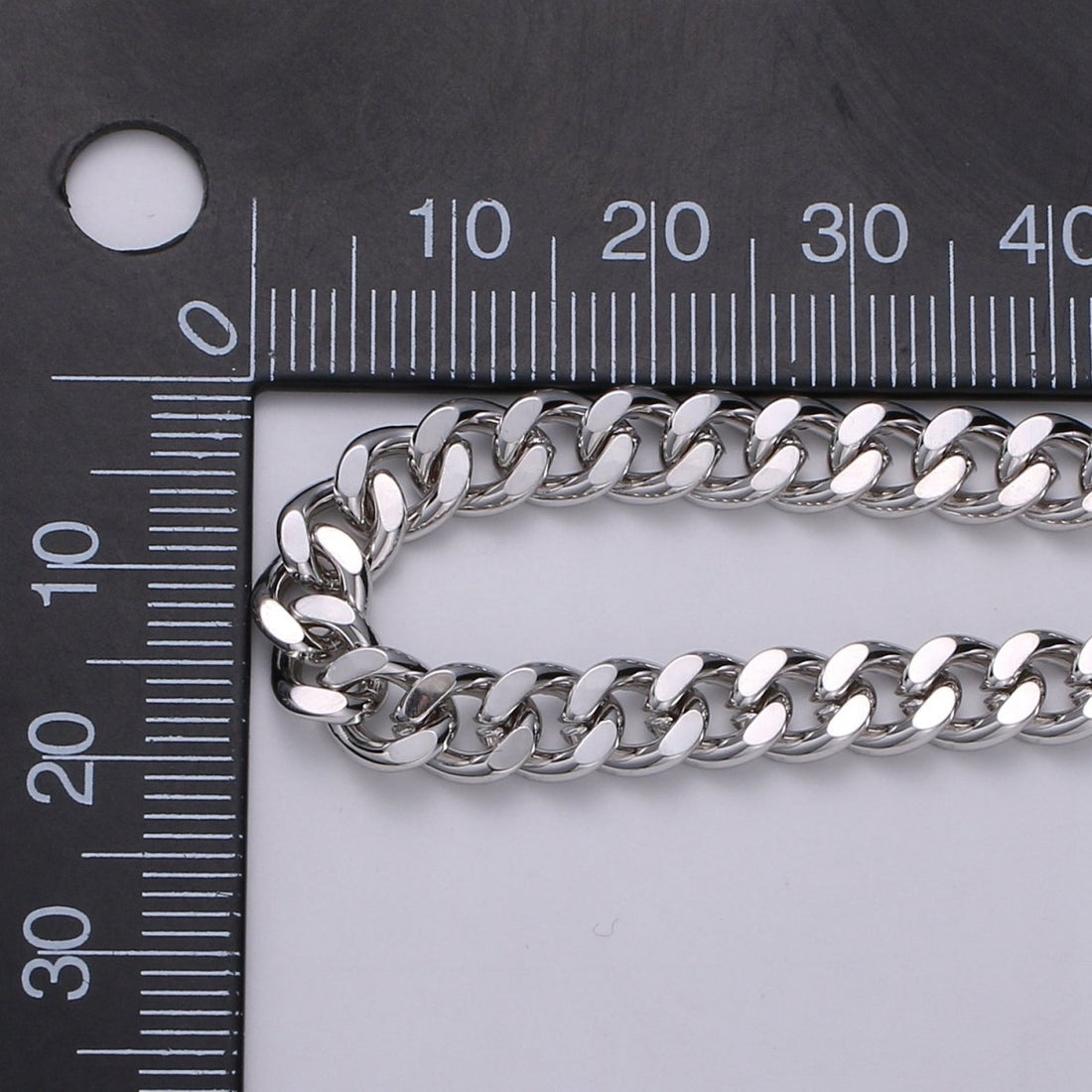 White Gold Plated Rhodium Cuban Curb Link Chain by Yard, Silver Cable Rolo Chain, Wholesale Cuban CURB Chain DIY Craft | ROLL-327 Clearance Pricing