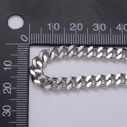 White Gold Plated Rhodium Cuban Curb Link Chain by Yard, Silver Cable Rolo Chain, Wholesale Cuban CURB Chain DIY Craft | ROLL-327 Clearance Pricing