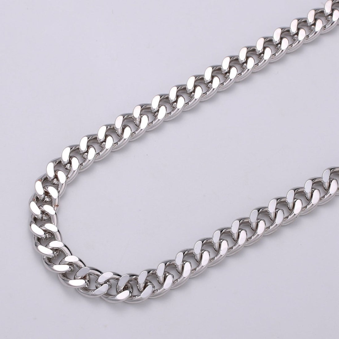 White Gold Plated Rhodium Cuban Curb Link Chain by Yard, Silver Cable Rolo Chain, Wholesale Cuban CURB Chain DIY Craft | ROLL-327 Clearance Pricing