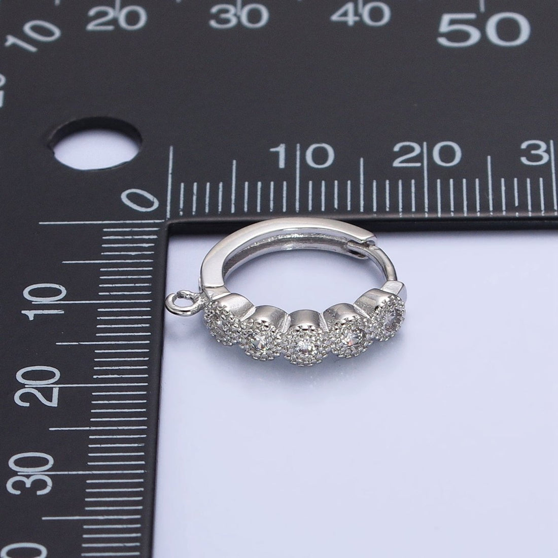 White Gold Filled Rounded Clear CZ Open Loop 16.5mm Huggie Earrings Supply | Z-324