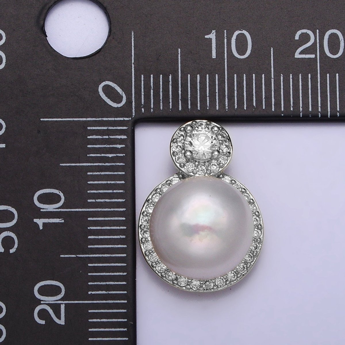 White Gold Filled Shell Pearl Round Micro Paved CZ Pendant | P1571