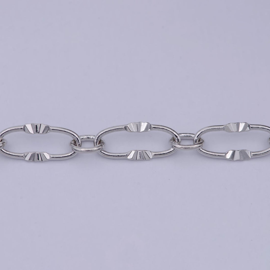White Gold Filled Sunburst Textured Cable Chain, 6.3mm Width, Silver Unfinished Unique Chain For Jewelry Necklace Bracelet Anklet Making | ROLL-589 Clearance Pricing