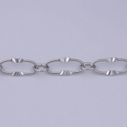 White Gold Filled Sunburst Textured Cable Chain, 6.3mm Width, Silver Unfinished Unique Chain For Jewelry Necklace Bracelet Anklet Making | ROLL-589 Clearance Pricing