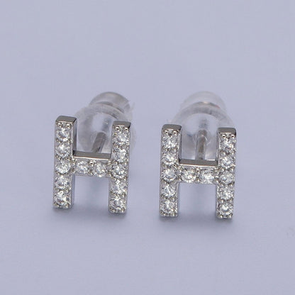 White Gold Filled Tiny Initial Letter Diamond CZ Silver Stud Earrings | AD-120-AD-145