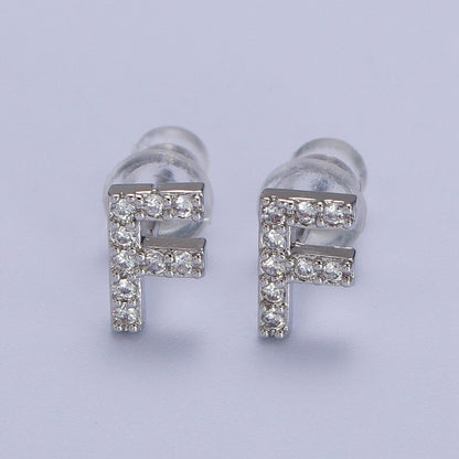 White Gold Filled Tiny Initial Letter Diamond CZ Silver Stud Earrings | AD-120-AD-145