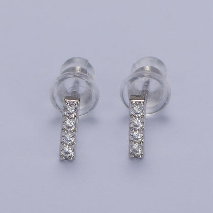 White Gold Filled Tiny Initial Letter Diamond CZ Silver Stud Earrings | AD-120-AD-145
