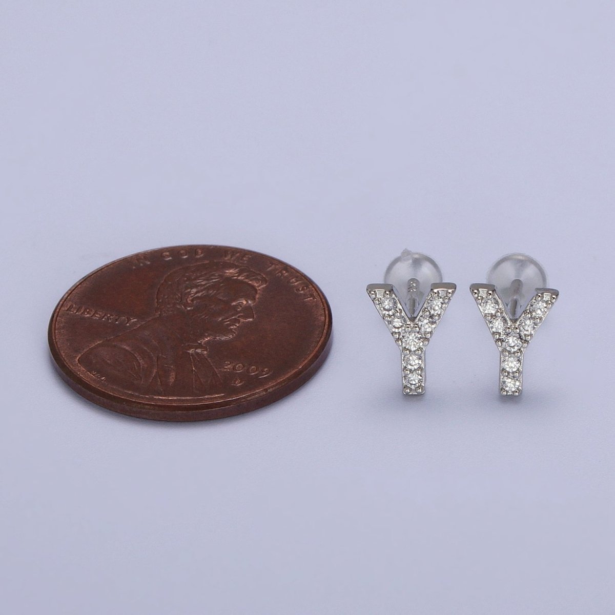 White Gold Filled Tiny Initial Letter Diamond CZ Silver Stud Earrings | AD-120-AD-145