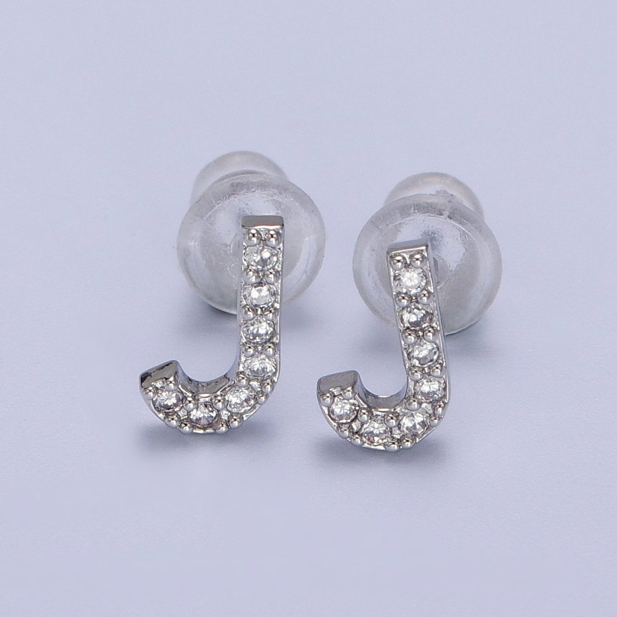 White Gold Filled Tiny Initial Letter Diamond CZ Silver Stud Earrings | AD-120-AD-145