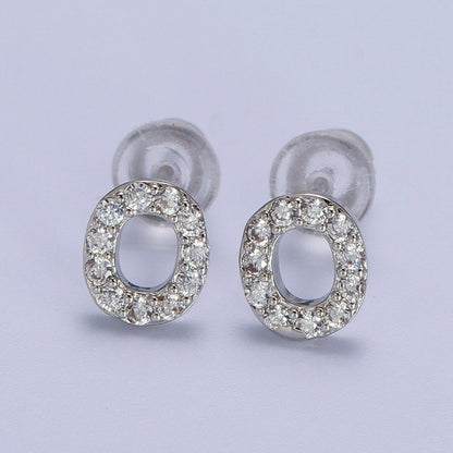 White Gold Filled Tiny Initial Letter Diamond CZ Silver Stud Earrings | AD-120-AD-145