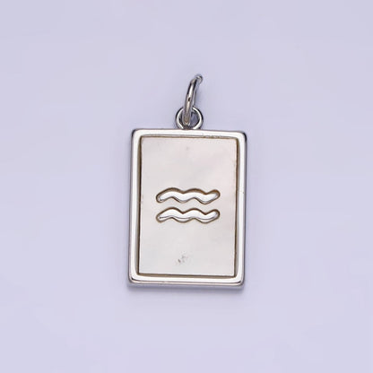 White Gold Filled Zodiac Sign Shell Pearl Rectangular Tag Charm | A-A1259-A-A1270