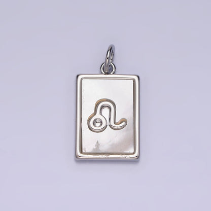 White Gold Filled Zodiac Sign Shell Pearl Rectangular Tag Charm | A-A1259-A-A1270