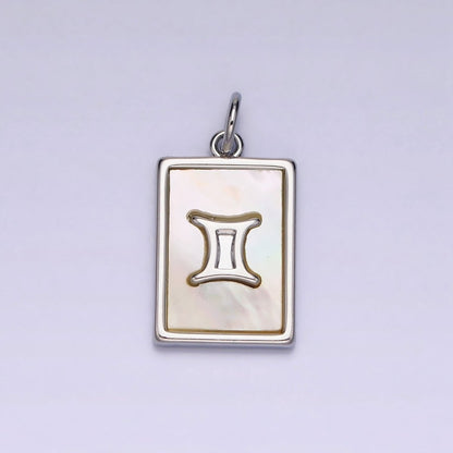 White Gold Filled Zodiac Sign Shell Pearl Rectangular Tag Charm | A-A1259-A-A1270