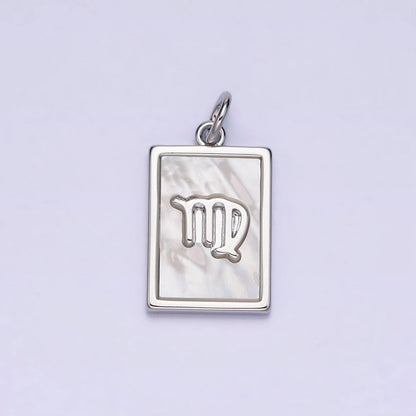 White Gold Filled Zodiac Sign Shell Pearl Rectangular Tag Charm | A-A1259-A-A1270