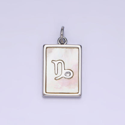 White Gold Filled Zodiac Sign Shell Pearl Rectangular Tag Charm | A-A1259-A-A1270