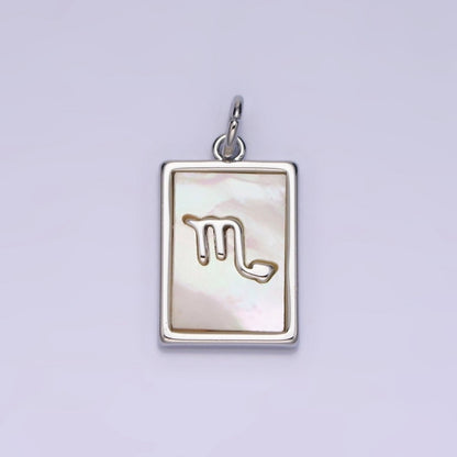 White Gold Filled Zodiac Sign Shell Pearl Rectangular Tag Charm | A-A1259-A-A1270