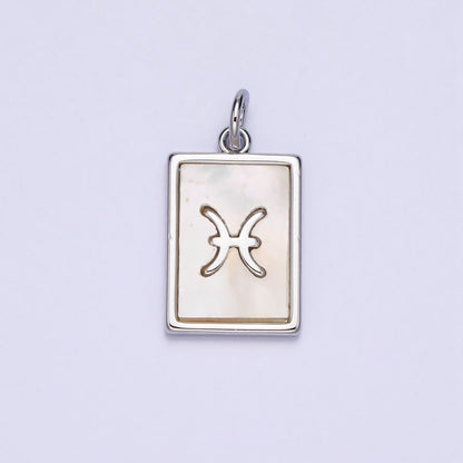 White Gold Filled Zodiac Sign Shell Pearl Rectangular Tag Charm | A-A1259-A-A1270