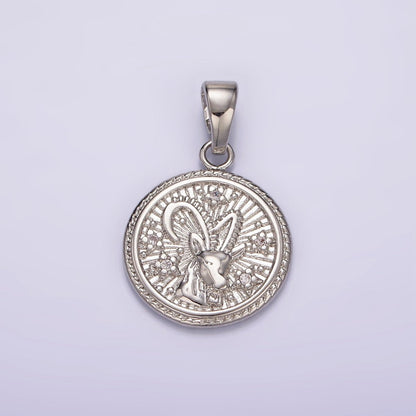 White Gold Filled Zodiac Sign Star CZ Medallion Personalized Pendant | A-A1701-A-A1706