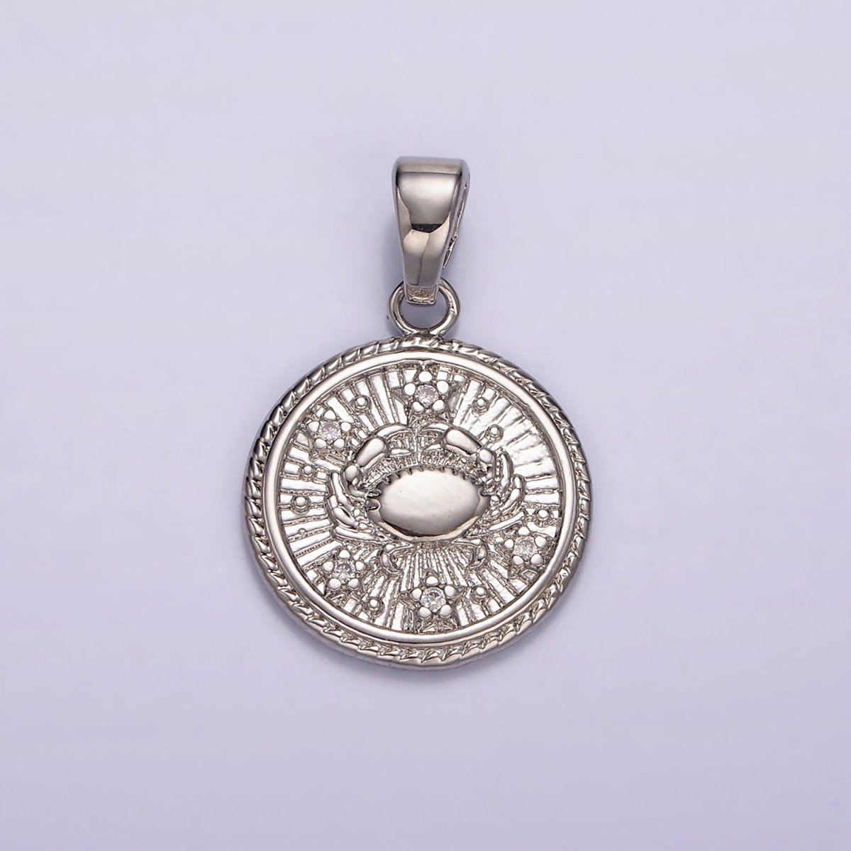 White Gold Filled Zodiac Sign Star CZ Medallion Personalized Pendant | A-A1701-A-A1706