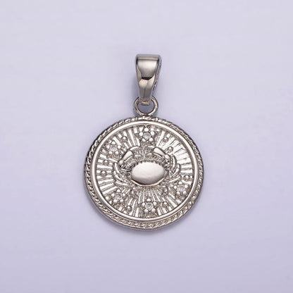 White Gold Filled Zodiac Sign Star CZ Medallion Personalized Pendant | A-A1701-A-A1706