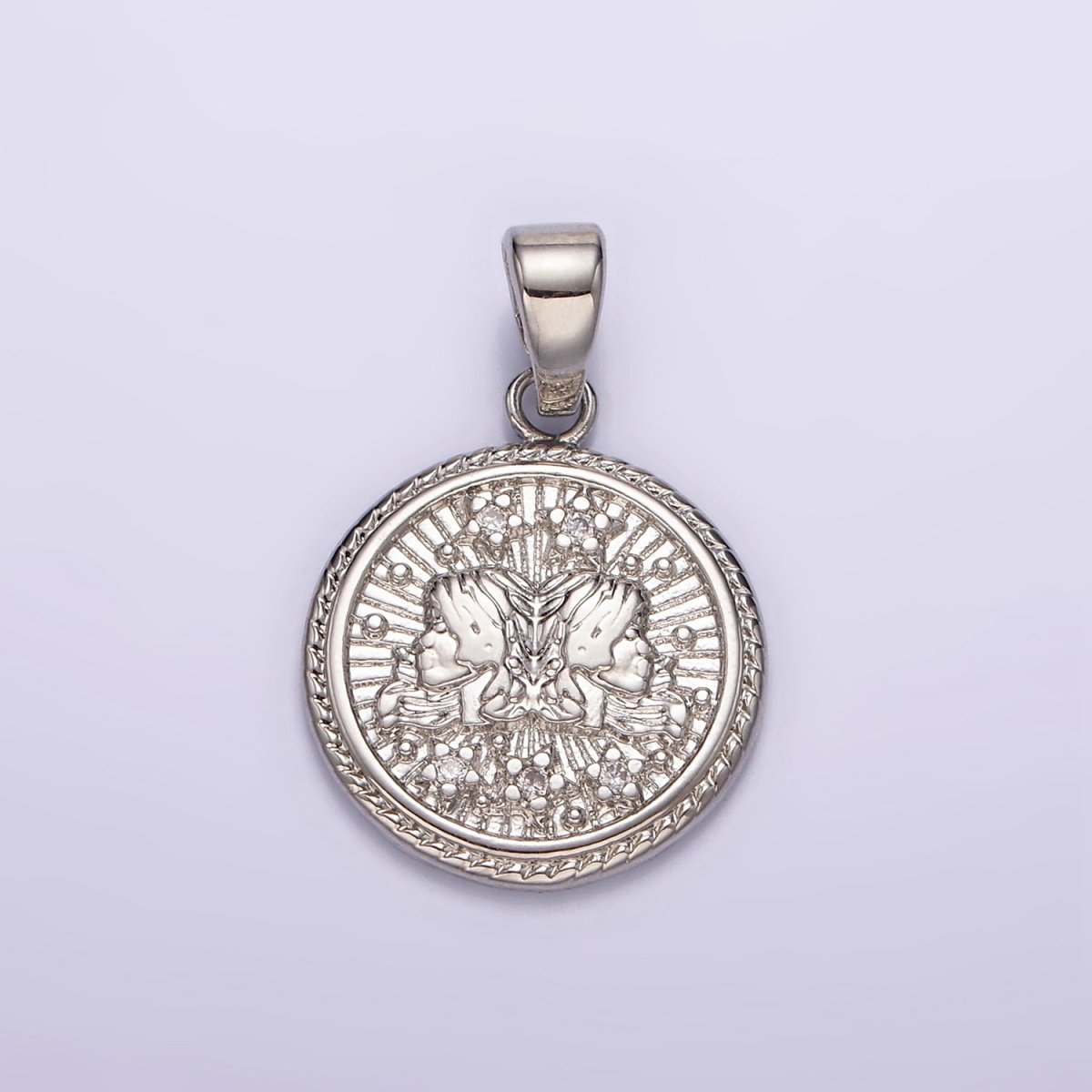 White Gold Filled Zodiac Sign Star CZ Medallion Personalized Pendant | A-A1701-A-A1706
