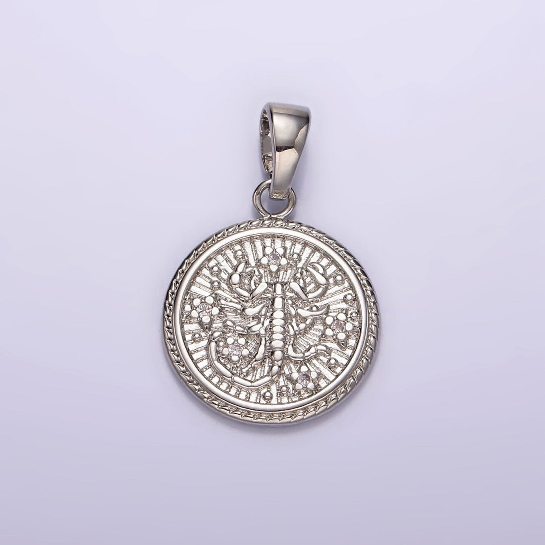 White Gold Filled Zodiac Sign Star CZ Medallion Personalized Pendant | A-A1701-A-A1706