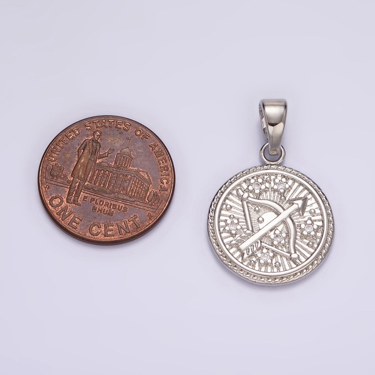 White Gold Filled Zodiac Sign Star CZ Medallion Personalized Pendant | A-A1701-A-A1706