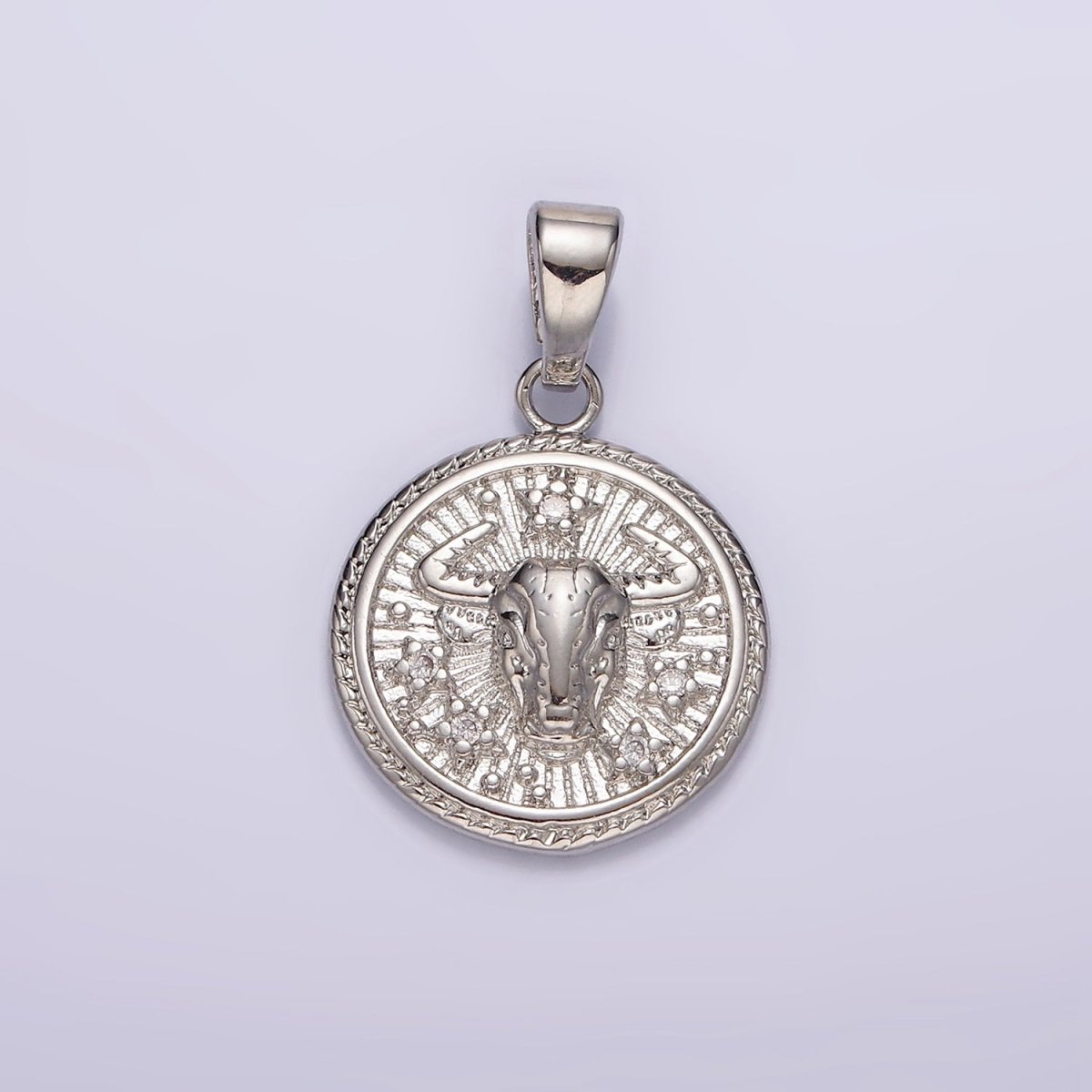 White Gold Filled Zodiac Sign Star CZ Medallion Personalized Pendant | A-A1701-A-A1706